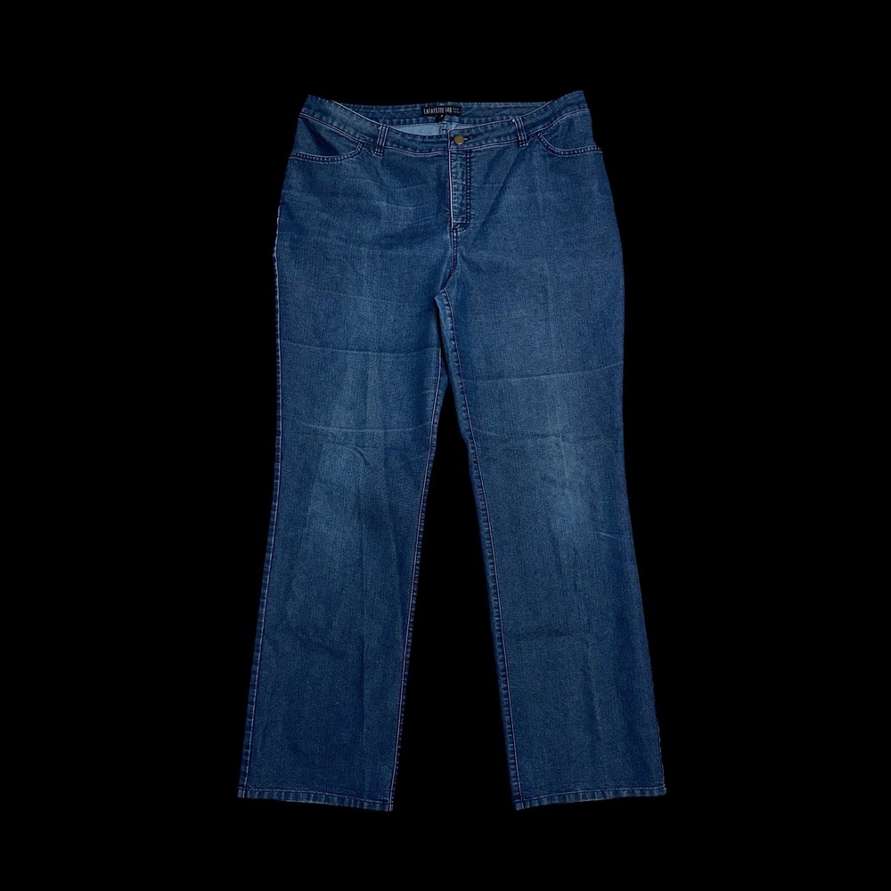 Lafayette 148 New York Blue Straight Leg Stretch Jeans Womens Size 14 Mid Rise